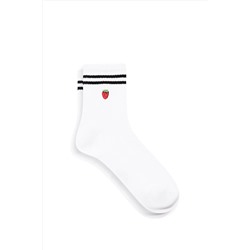 MaviÇilek Işlemeli Beyaz Soket Çorap 198194-620