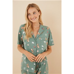 Pijama camisero 100% algodón Garfield verde