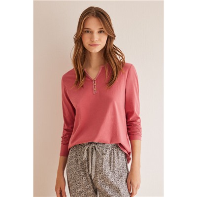 Camiseta 100% algodón manga larga rosa