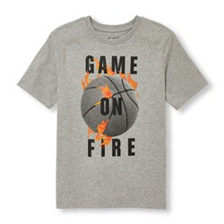 Boys Short Sleeve 'Game On Fire' Basketball Graphic Tee