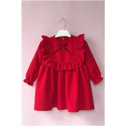 Bertuğ Bebek Fırfırlı Kırmızı Krep Kız Çocuk Bebek Doğum Günü Özel Gün Elbise 150