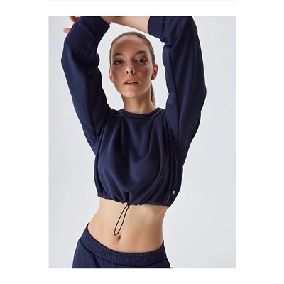 LtbCrop Beli Lastikli Lacivert Sweatshırt