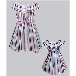 Blue & Red Stripe Ruffle-Yoke Celia A-Line Dress - Girls