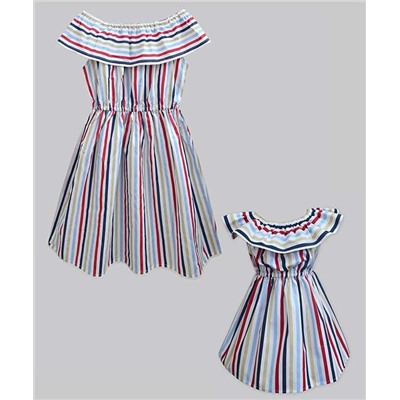 Blue & Red Stripe Ruffle-Yoke Celia A-Line Dress - Girls