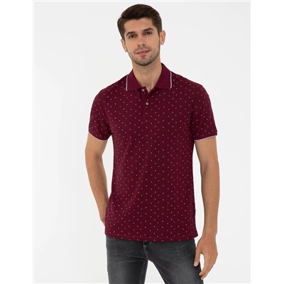 Bordo Slim Fit Baskılı Polo Yaka Tişört