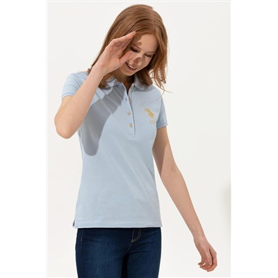Kadın Açık Mavi Basic Polo Yaka Tişört