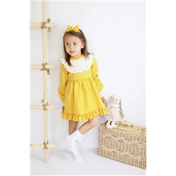 Parla Kids Kız Çocuk Ruby Hardal Uzun Kollu Dantel Detaylı Fırfırlı Elbise Bandana Takım ELB-0085