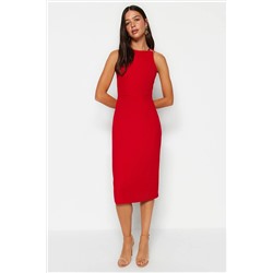 TRENDYOLMİLLA Kırmızı Aksesuar Detaylı Dokuma Elbise TWOSS23EL02115