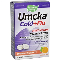 Nature's Way, Umcka, от простуды и гриппа, со вкусом апельсина, 20 жевательных таблеток