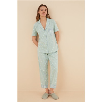 Pijama camisero 100% algodón verde flores