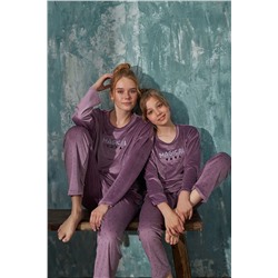 bendengiy Anne Kız Kombini Uzun Kollu Fransız Kadife Pijama Takımı 13302
