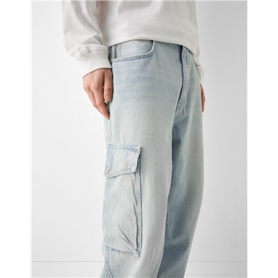 Faded dirty effect skater fit cargo jeans
