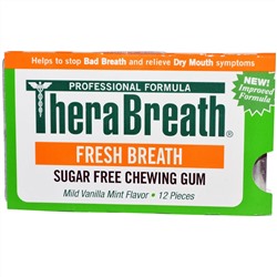 TheraBreath, Свежее дыхание, Жевательная резинка без сахара со вкусом мягкой ванили и мяты, 12 штук