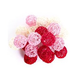 Тайская гирлянда с шариками из ротанга в  красно-бело-розовых тонах / Lightening rattan ball pink-red-white 20 шариков