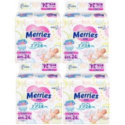 НАБОР 96 шт Подгузников для новорожденных MERRIES NB до 5 кг 24 шт * 4 упаковки