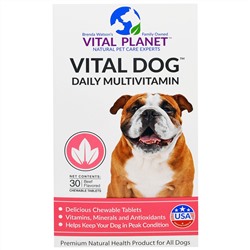 Vital Planet, Vital Dog Ежедневные Мультивитамины, Со Вкусом Говядины, 30 жевательных таблеток