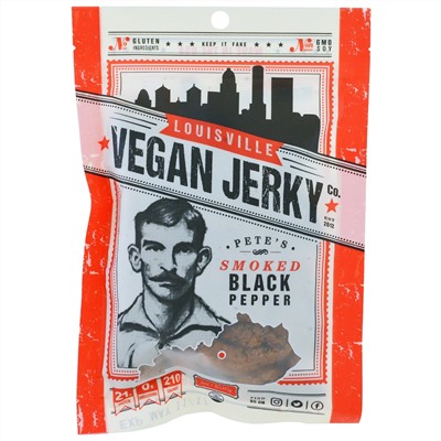 Louisville Vegan Jerky Co, Веганские джерки от Пита, копченый джерки в бочках от бурбона, черный перец, средняя копченость, 3 унции (85,05 г)
