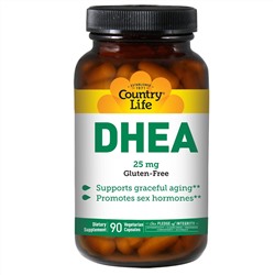 Country Life, ДГЭА (дегидроэпиандростерон), 25 мг, 90 вегетарианских капсул