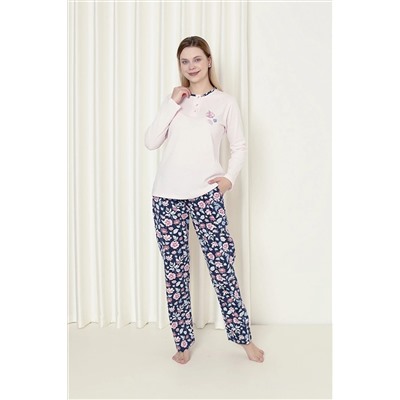 AHENGİM Woman Kadın Pijama Takımı Süprem Uzun Kol Altı Çiçekli Pamuklu Mevsimlik W20282243 1-2-10001182