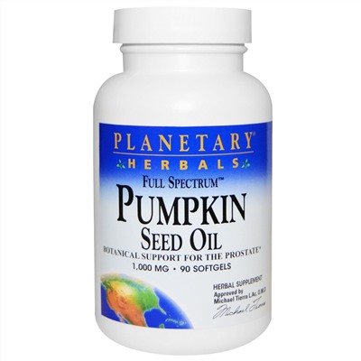 Planetary Herbals, Тыквенное масло с полным спектром активных веществ, 1000 мг, 90 гелевых капсул