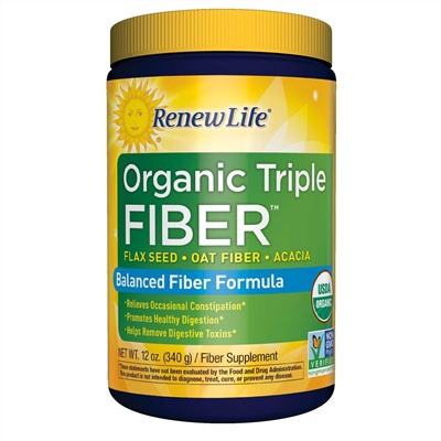 Renew Life, Organic Triple Fiber, Balanced Fiber Formula, 12 oz (340 g)