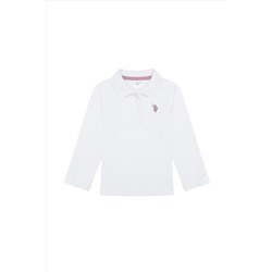 Kız Çocuk Beyaz Basic Polo Yaka Sweatshirt