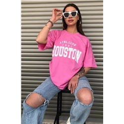 SUNRUSH Houston Baskılı Kadın Oversize Pembe T-shirt houston