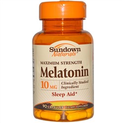Sundown Naturals, Мелатонин, максимальная сила, 10 мг, 90 капсул