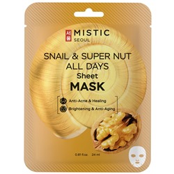 MISTIC SNAIL &amp; SUPER NUT ALL DAYS Sheet MASK Тканевая маска для лица с муцином улитки и экстрактом ореха 24мл
