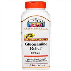 21st Century, Глюкозамин Relief, максимальная сила, 1,000 мг, 120 таблеток в оболочке