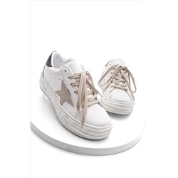 Marjin Kadın Sneaker Bağcıklı Yıldız Baskılı Kalın Taban Spor Ayakkabı Korisa Beyaz 3210121011-1
