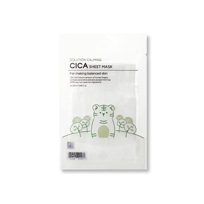 TENZERO SOLUTION CALMING CICA SHEET MASK Успокаивающая тканевая маска для лица с экстрактом центеллы азиатской 25мл