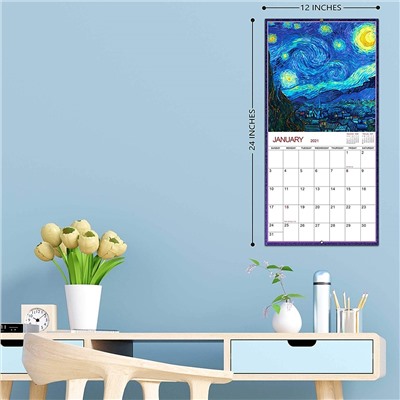 2021 Wall Calendar - 12 Month Monthly Wall Calendar, Jan. - Dec. 2021, 12" x 24" (Open), Unruled Blocks with Thick Paper