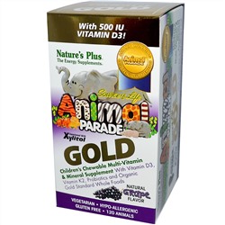Nature's Plus, Source of Life Animal Parade, Gold, детские жевательные мультивитамины и минералы с натуральным вкусом  винограда, 120 таблеток в форме зверюшек