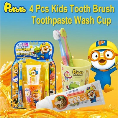 PORORO Детский набор (зубная паста + 2 щетки + стаканчик) с 3 лет PORORO TOOTHBRUSH FOR KIDS