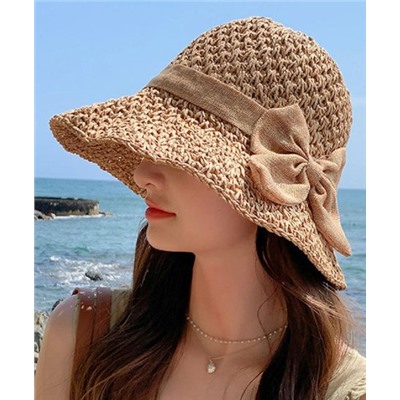 Khaki Bow-Side Straw Sunhat