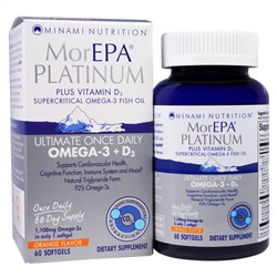 Minami Nutrition, MorEPA-платинум, Омега-3 + D3, вкус апельсина, 60 мягких таблеток