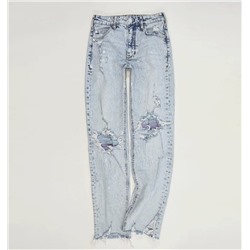 Модные рваные прямые джинсы в стиле ретро с высокой талией