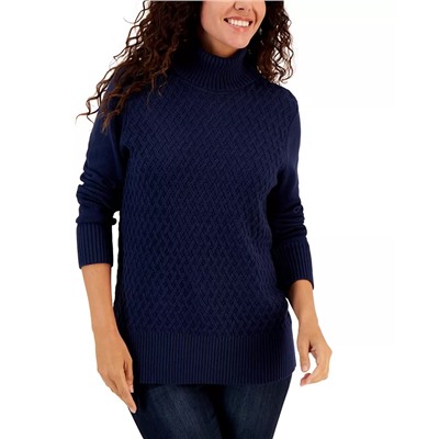 KAREN SCOTT Women's Cable-Knit Turtleneck Cotton Sweater, Created for Macy's