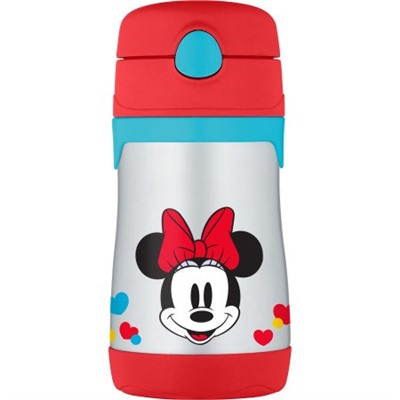 THERMOS Vacuum Insulated Stainless Steel 10-Ounce Straw Bottle, Minnie's Bow-Tique