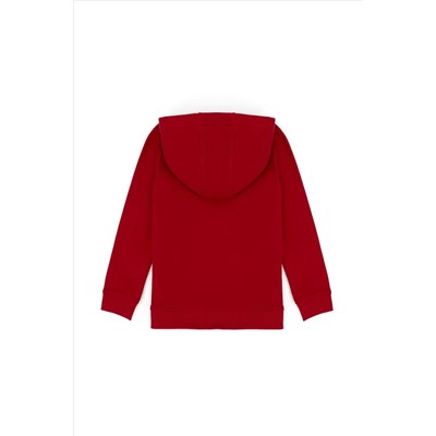 Kız Çocuk Kırmızı Basic Kapüşonlu Sweatshirt