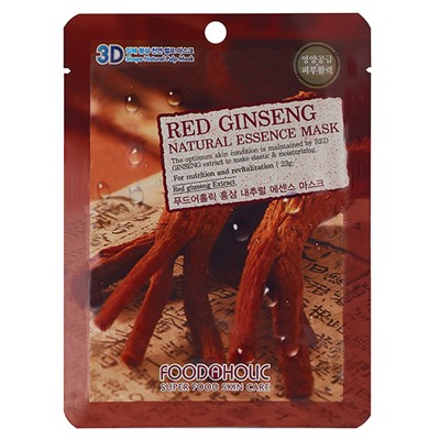 FOODAHOLIC NATURAL ESSENCE MASK #RED GINSENG 3D Маска для лица с экстрактом красного женьшеня 23г