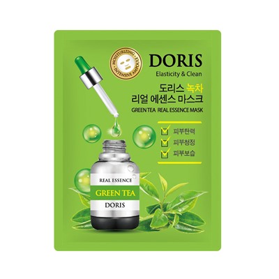 [DORIS] НАБОР Тканевая маска для лица ЗЕЛЕНЫЙ ЧАЙ GREEN TEA Real Essence Mask, 10 шт*25 мл