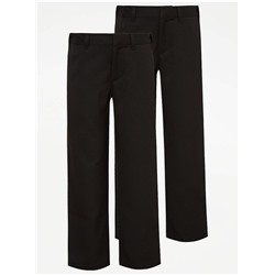 Boys Black Plus Fit Regular Leg School Trouser 2 Pack