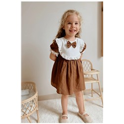 magu Kız Çocuk Keten Kahverengi Astarlı Vintage Elbise MaguKKeten01
