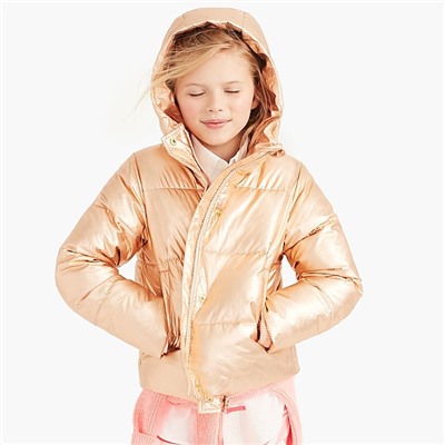 Girls' metallic puffer jacket with eco-friendly Primaloft®