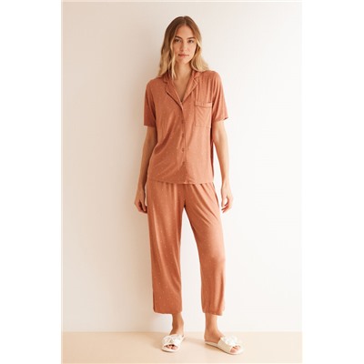 Pijama camisero lunares marrón Ecovero™