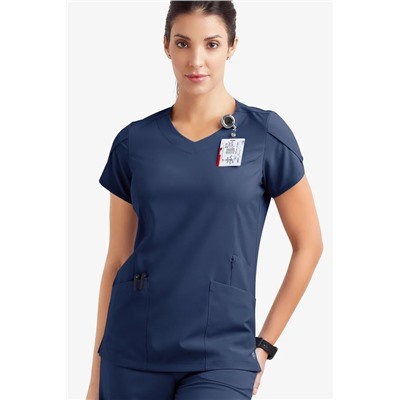 Easy STRETCH Daisy Women's 4-Pocket V-Neck Scrub Top with Petal Sleeves