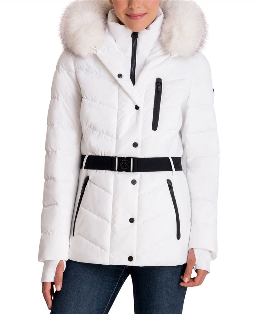 michael kors faux fur trim hooded coat