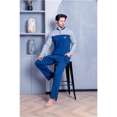 AHENGİM Erkek Pijama Takımı Interlok Önü Parçalı Pamuklu Mevsimlik M70032265 1-2-10001208